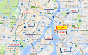 東京　貸切り　屋形船　越中島乗船場　地図写真