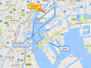 貸切り　屋形船　東京湾周遊コース　マップ