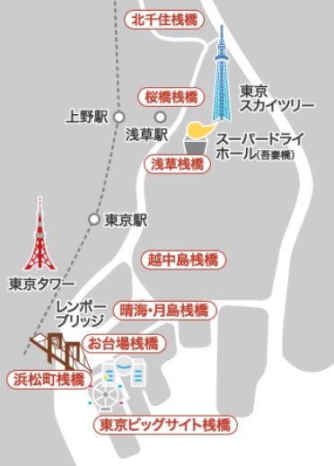 東京の濱田屋乗船マップ